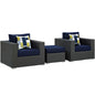 Sojourn Three PCS Outdoor Patio Sunbrella Sectional Set, Navy, Rattan 11164