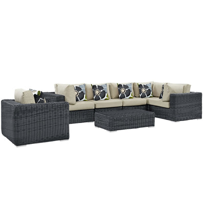 Summon Seven PCS Outdoor Patio Sunbrella Sectional Set, Beige, Rattan 11166