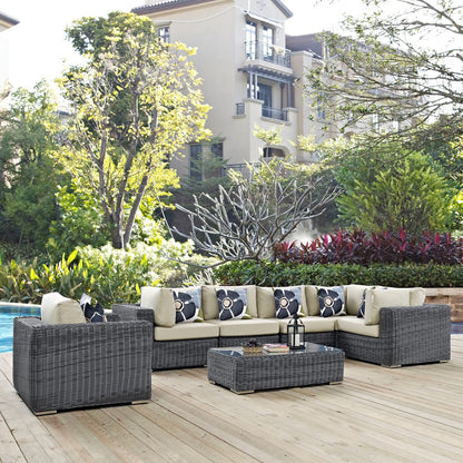 Summon Seven PCS Outdoor Patio Sunbrella Sectional Set, Beige, Rattan 11166