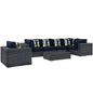 Summon Seven PCS Outdoor Patio Sunbrella Sectional Set, Navy, Rattan 11167