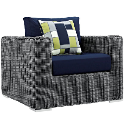 Summon Seven PCS Outdoor Patio Sunbrella Sectional Set, Navy, Rattan 11167