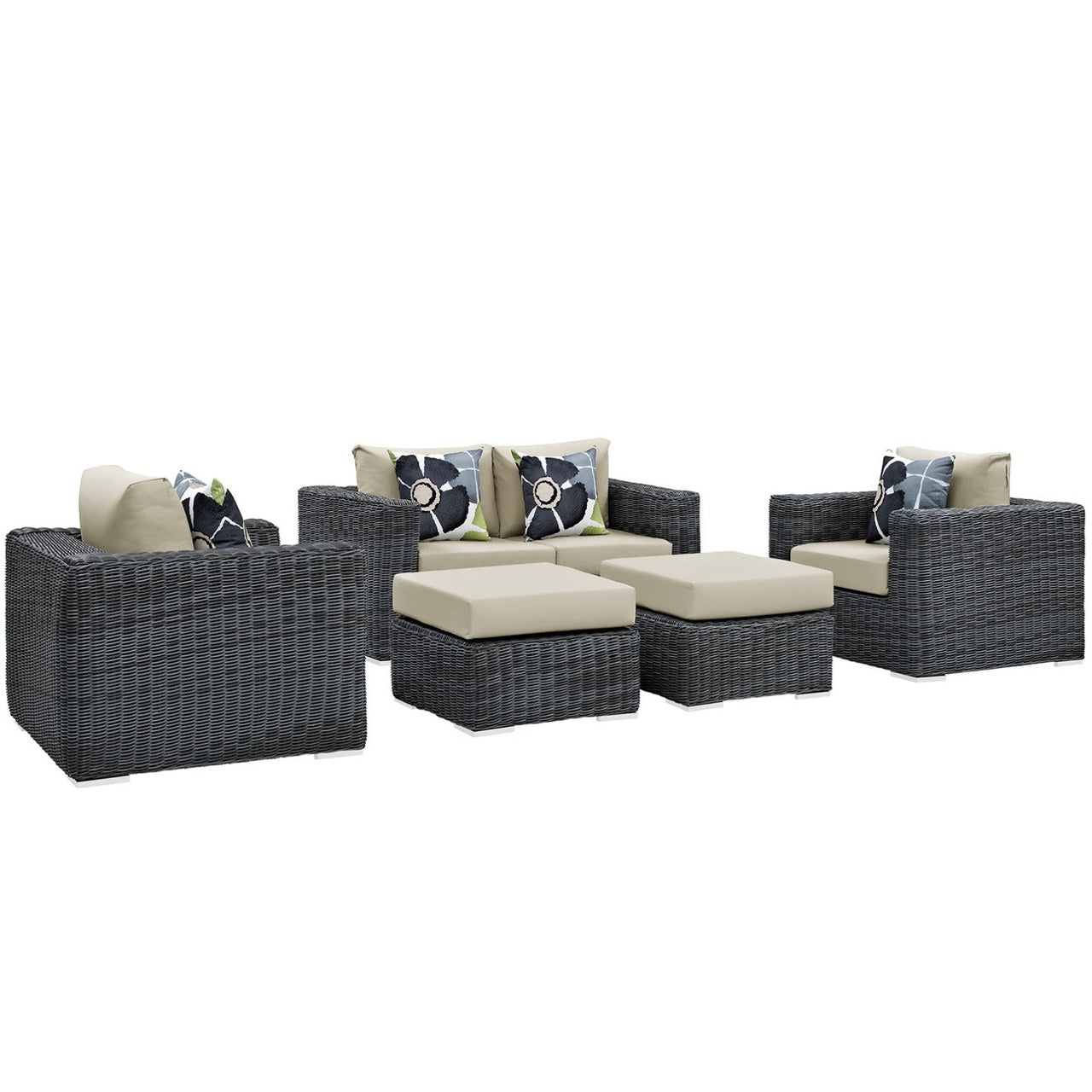 Summon Five PCS Outdoor Patio Sunbrella Sectional Set, Beige, Rattan 11169