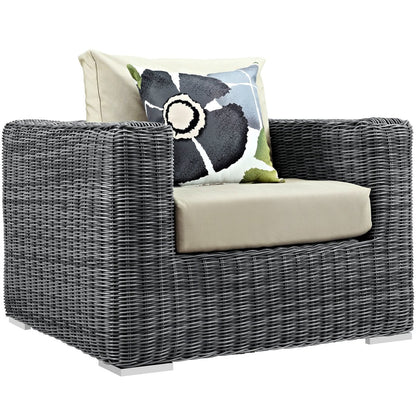 Summon Five PCS Outdoor Patio Sunbrella Sectional Set, Beige, Rattan 11169