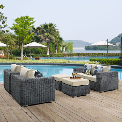 Summon Five PCS Outdoor Patio Sunbrella Sectional Set, Beige, Rattan 11169