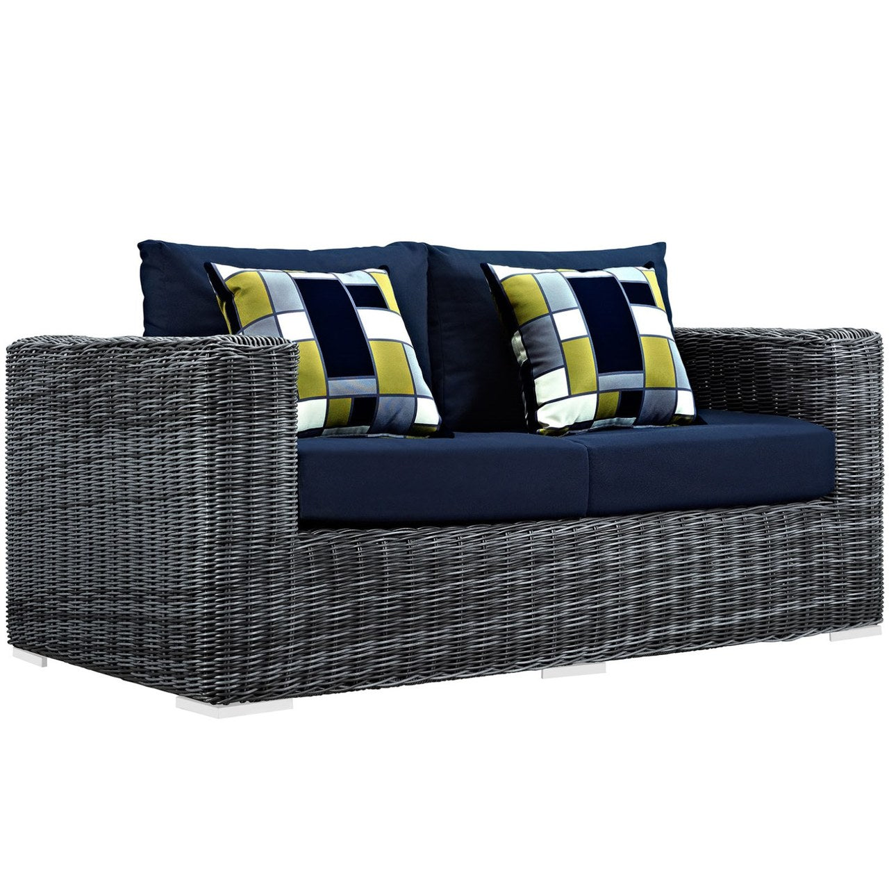 Summon Five PCS Outdoor Patio Sunbrella Sectional Set, Navy, Rattan 11170