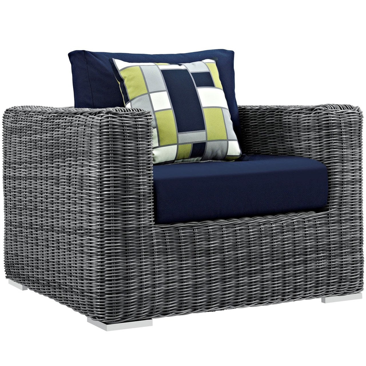 Summon Five PCS Outdoor Patio Sunbrella Sectional Set, Navy, Rattan 11170