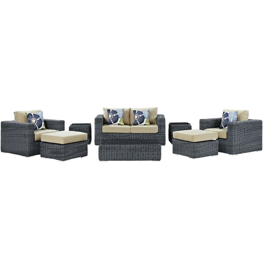 Summon Eight PCS Outdoor Patio Sunbrella Sectional Set, Beige, Rattan 11172