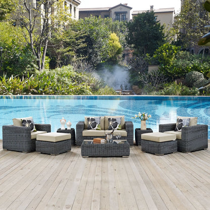 Summon Eight PCS Outdoor Patio Sunbrella Sectional Set, Beige, Rattan 11172