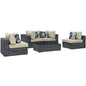 Summon Five PCS Outdoor Patio Sunbrella Sectional Set, Beige, Rattan 11178