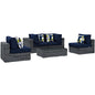 Summon Five PCS Outdoor Patio Sunbrella Sectional Set, Navy, Rattan 11179