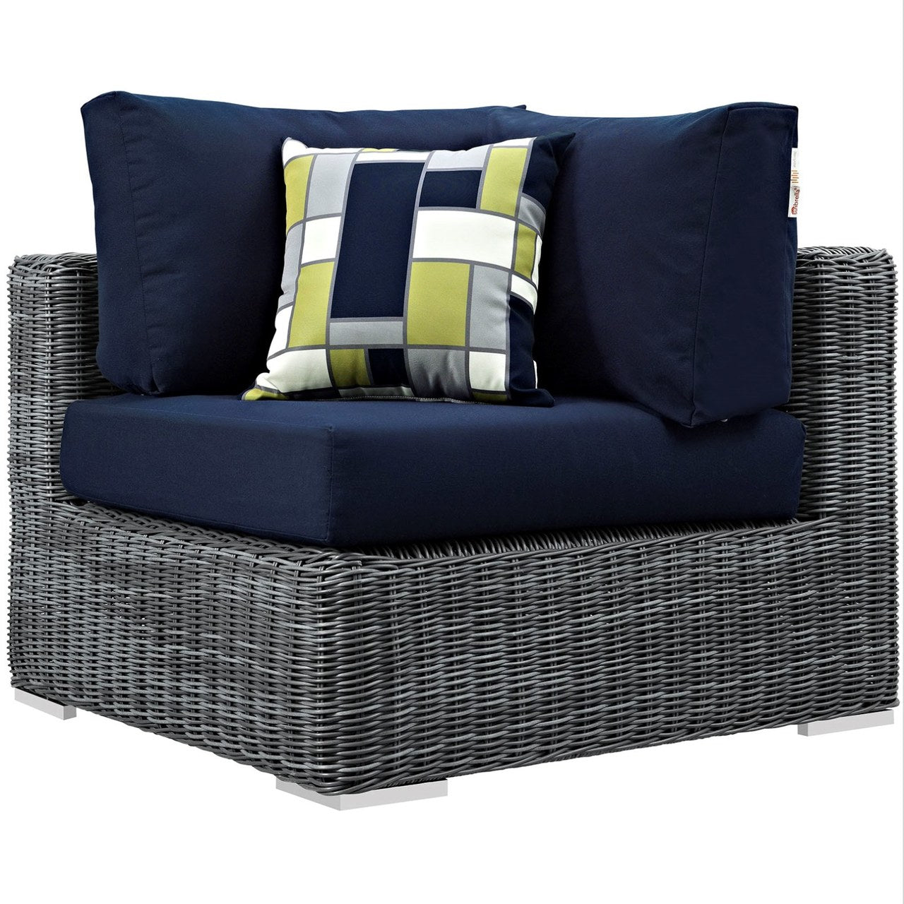 Summon Five PCS Outdoor Patio Sunbrella Sectional Set, Navy, Rattan 11179