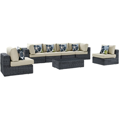 Summon Seven PCS Outdoor Patio Sunbrella Sectional Set, Beige, Rattan 11181