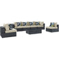 Summon Seven PCS Outdoor Patio Sunbrella Sectional Set, Beige, Rattan 11181