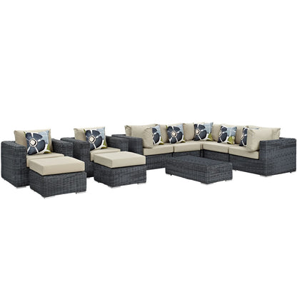 Summon Ten PCS Outdoor Patio Sunbrella Sectional Set, Beige, Rattan 11193
