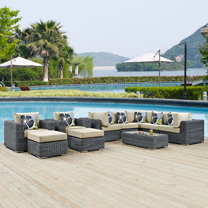 Summon Ten PCS Outdoor Patio Sunbrella Sectional Set, Beige, Rattan 11193
