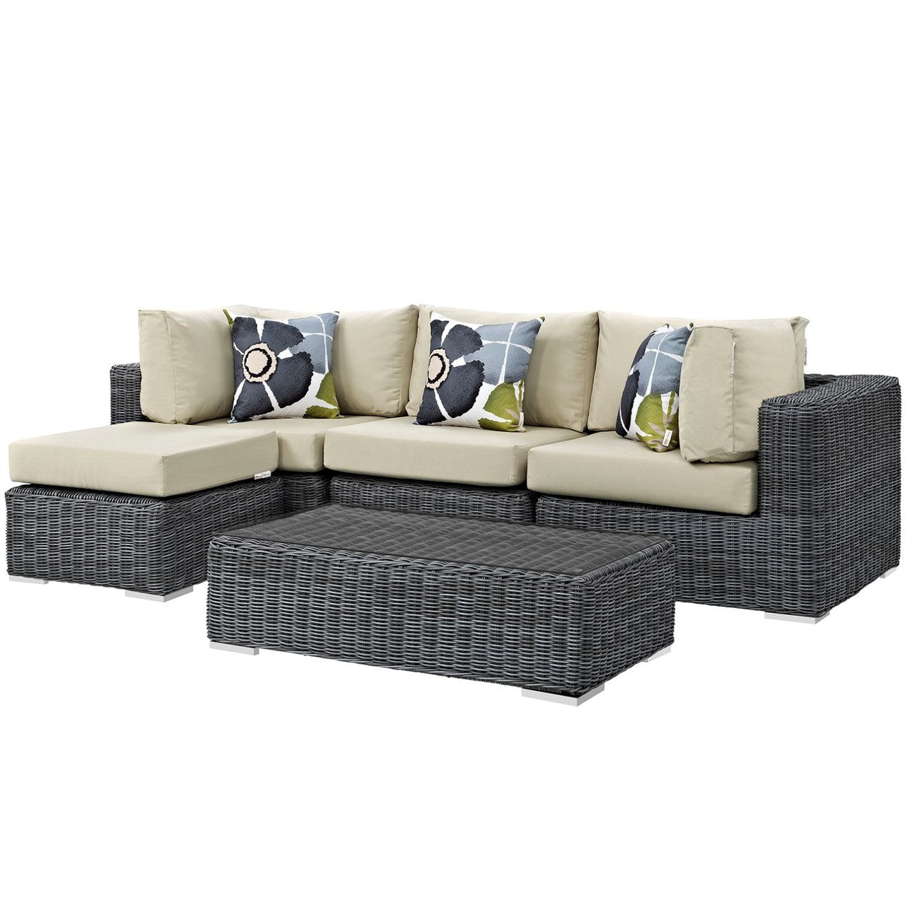Summon Five PCS Outdoor Patio Sunbrella Sectional Set, Beige, Rattan 11199