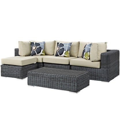 Summon Five PCS Outdoor Patio Sunbrella Sectional Set, Beige, Rattan 11199
