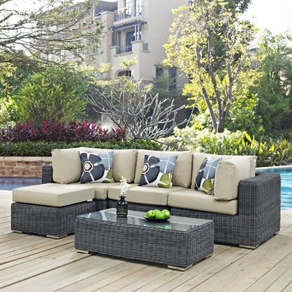 Summon Five PCS Outdoor Patio Sunbrella Sectional Set, Beige, Rattan 11199