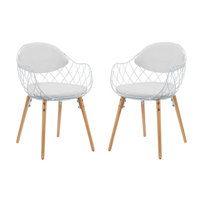 Basket Dining Set Set of 2, White, Metal 11230