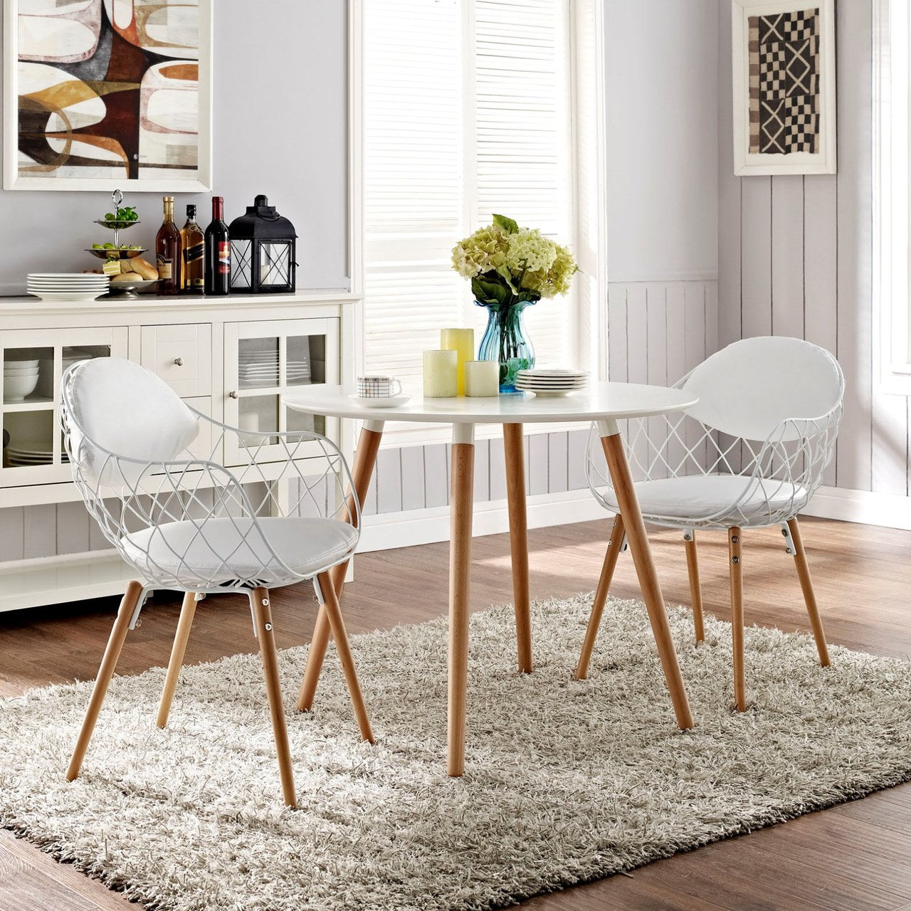 Basket Dining Set Set of 2, White, Metal 11230