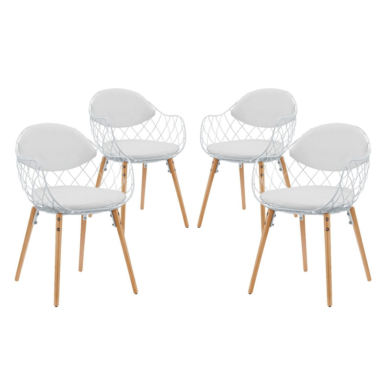 Basket Dining Set Set of 4, White, Metal 11231
