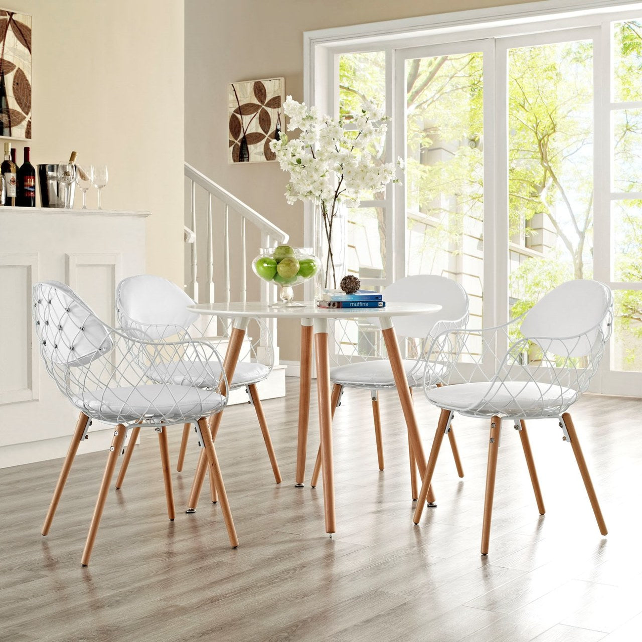 Basket Dining Set Set of 4, White, Metal 11231