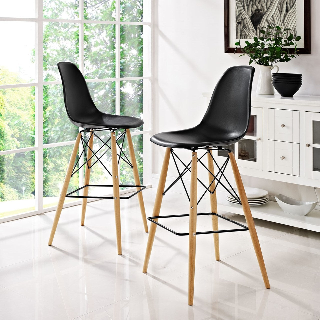 Pyramid Dining Side Bar Stool Set of 2, Black, Plastic 11263