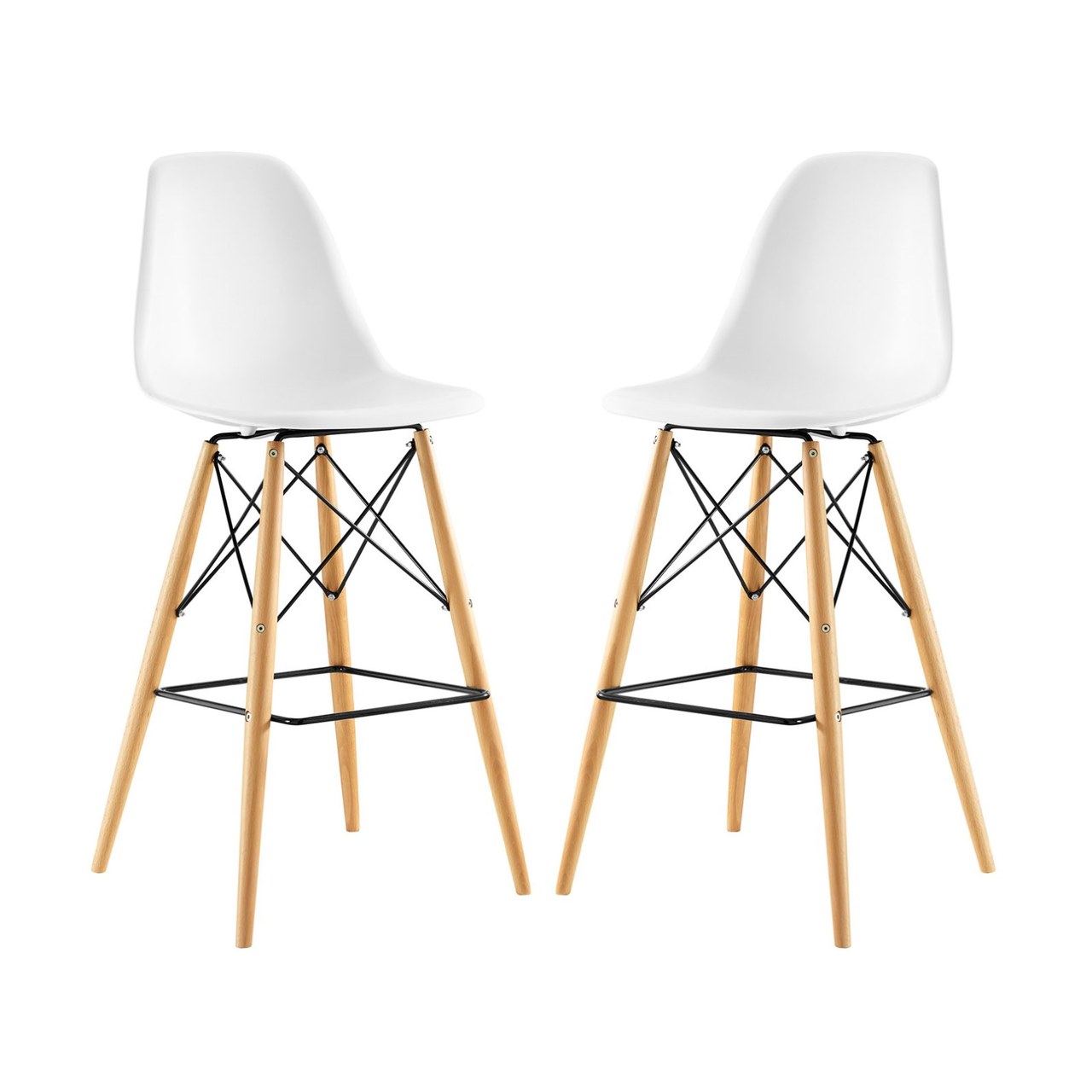Pyramid Dining Side Bar Stool Set of 2, White, Plastic 11269