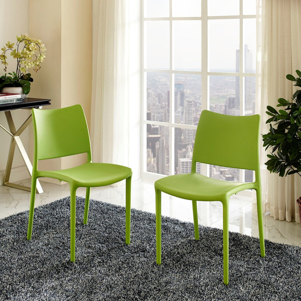 Hipster Dining Side Chair Set of 2, Green, Plastic 11277