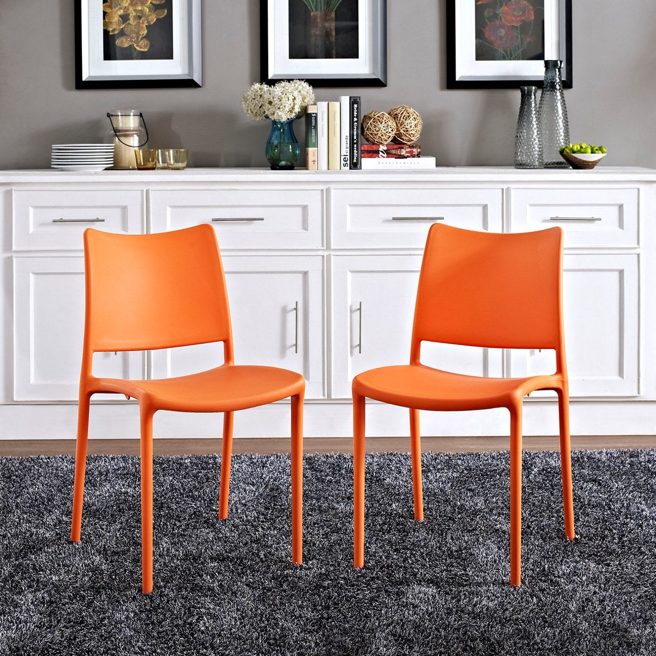 Hipster Dining Side Chair Set of 2, Orange, Plastic 11278