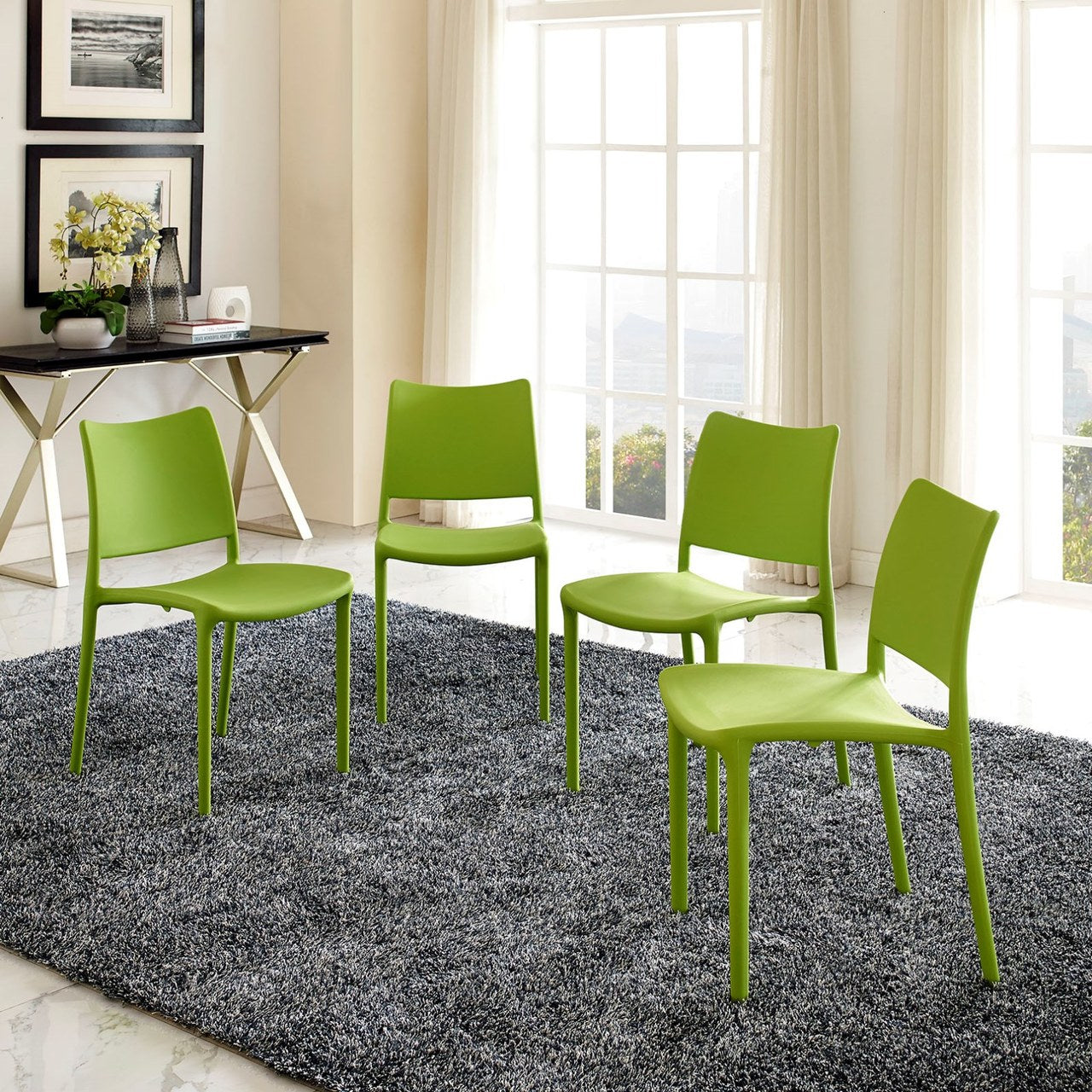 Hipster Dining Side Chair Set of 4, Green, Plastic 11281