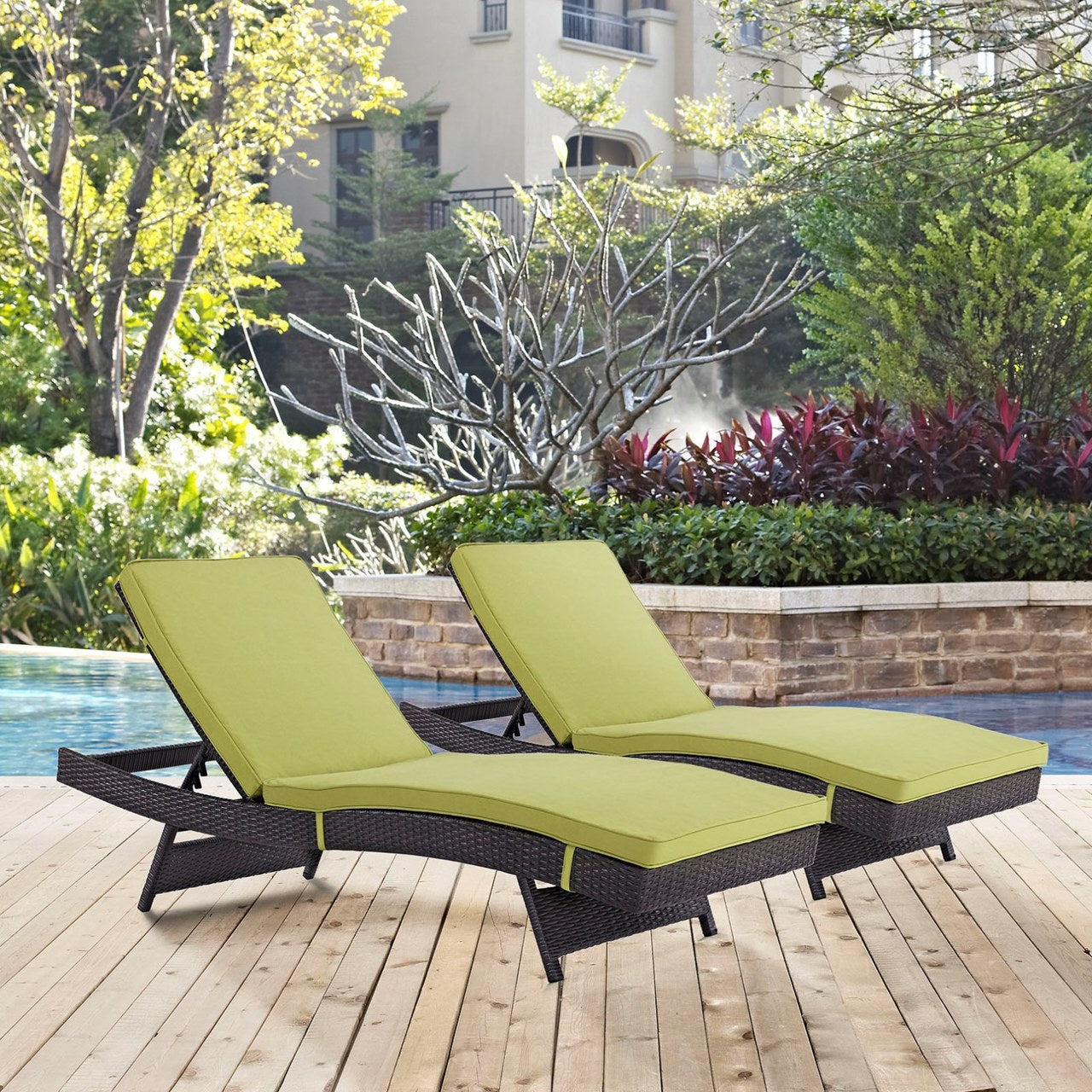 Convene Chaise Outdoor Patio Set of 2, Green, Rattan 11289