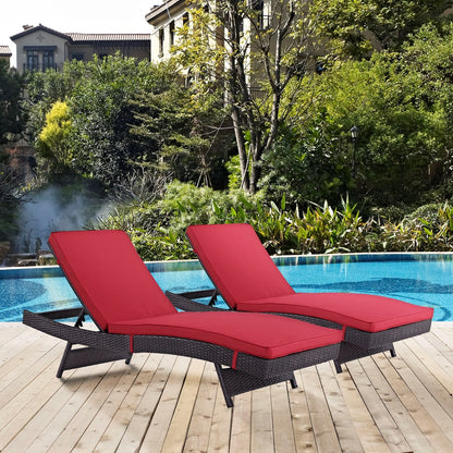 Convene Chaise Outdoor Patio Set of 2, Red, Rattan 11290