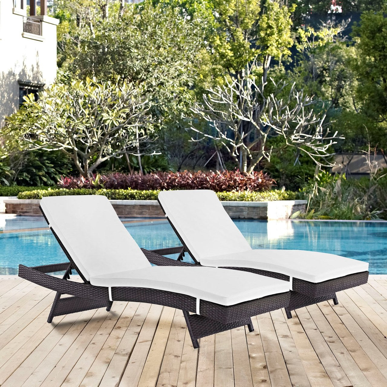 Convene Chaise Outdoor Patio Set of 2, White, Rattan 11292