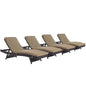 Convene Chaise Outdoor Patio Set of 4, Brown, Rattan 11293