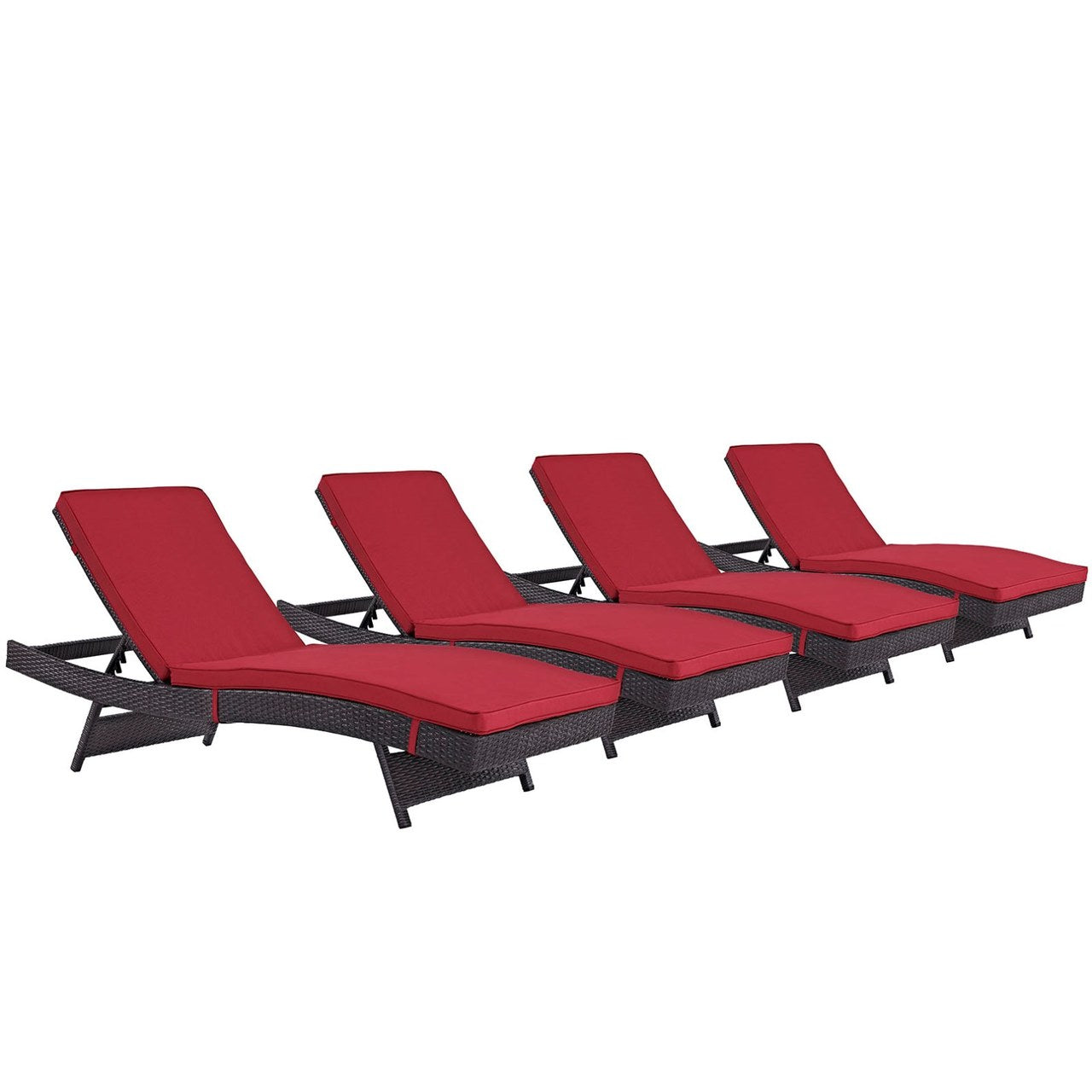 Convene Chaise Outdoor Patio Set of 4, Red, Rattan 11296