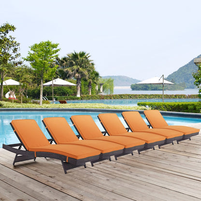 Convene Chaise Outdoor Patio Set of 6, Orange, Rattan 11300