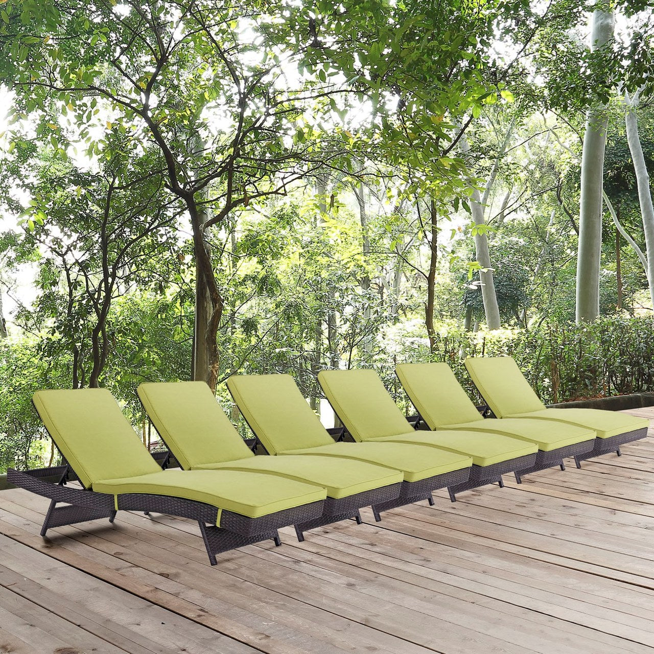 Convene Chaise Outdoor Patio Set of 6, Green, Rattan 11301