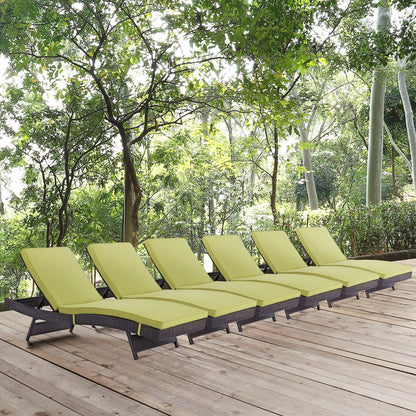 Convene Chaise Outdoor Patio Set of 6, Green, Rattan 11301