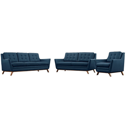 Beguile Living Room Set Upholstered Fabric Set of 3, Navy, Fabric 11306