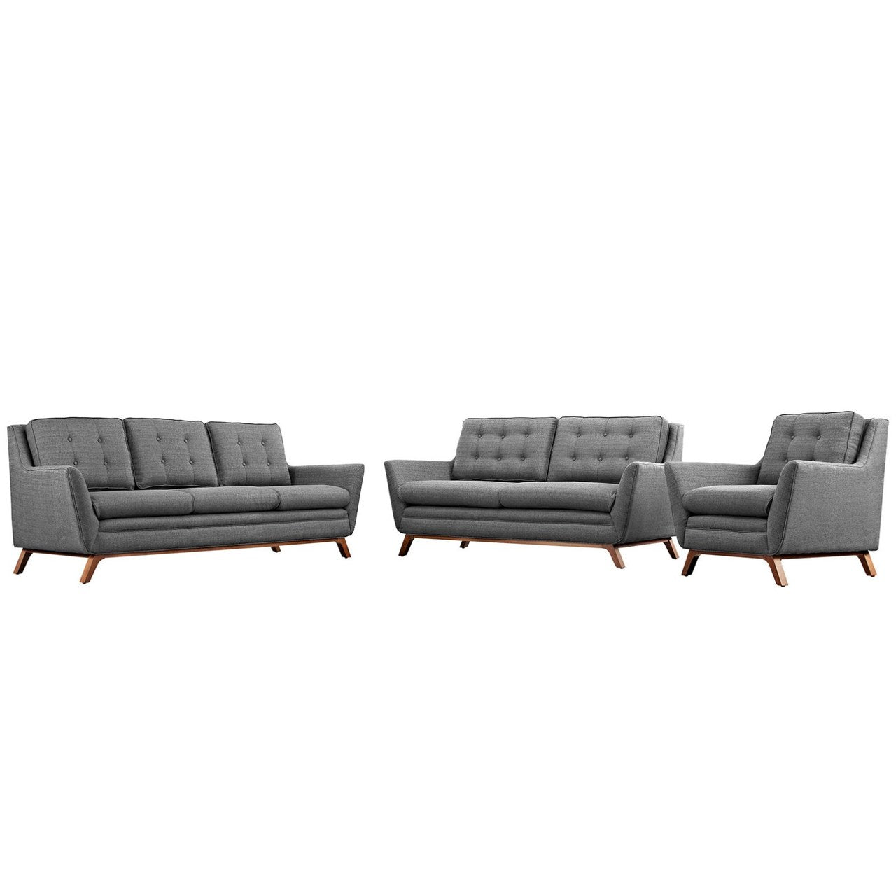 Beguile Living Room Set Upholstered Fabric Set of 3, Grey, Fabric 11307