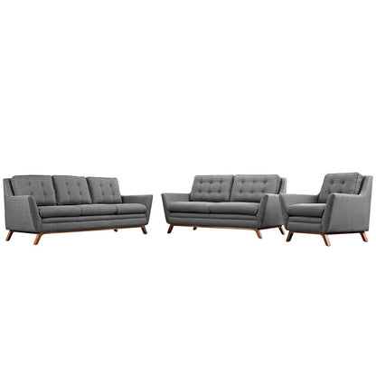Beguile Living Room Set Upholstered Fabric Set of 3, Grey, Fabric 11307