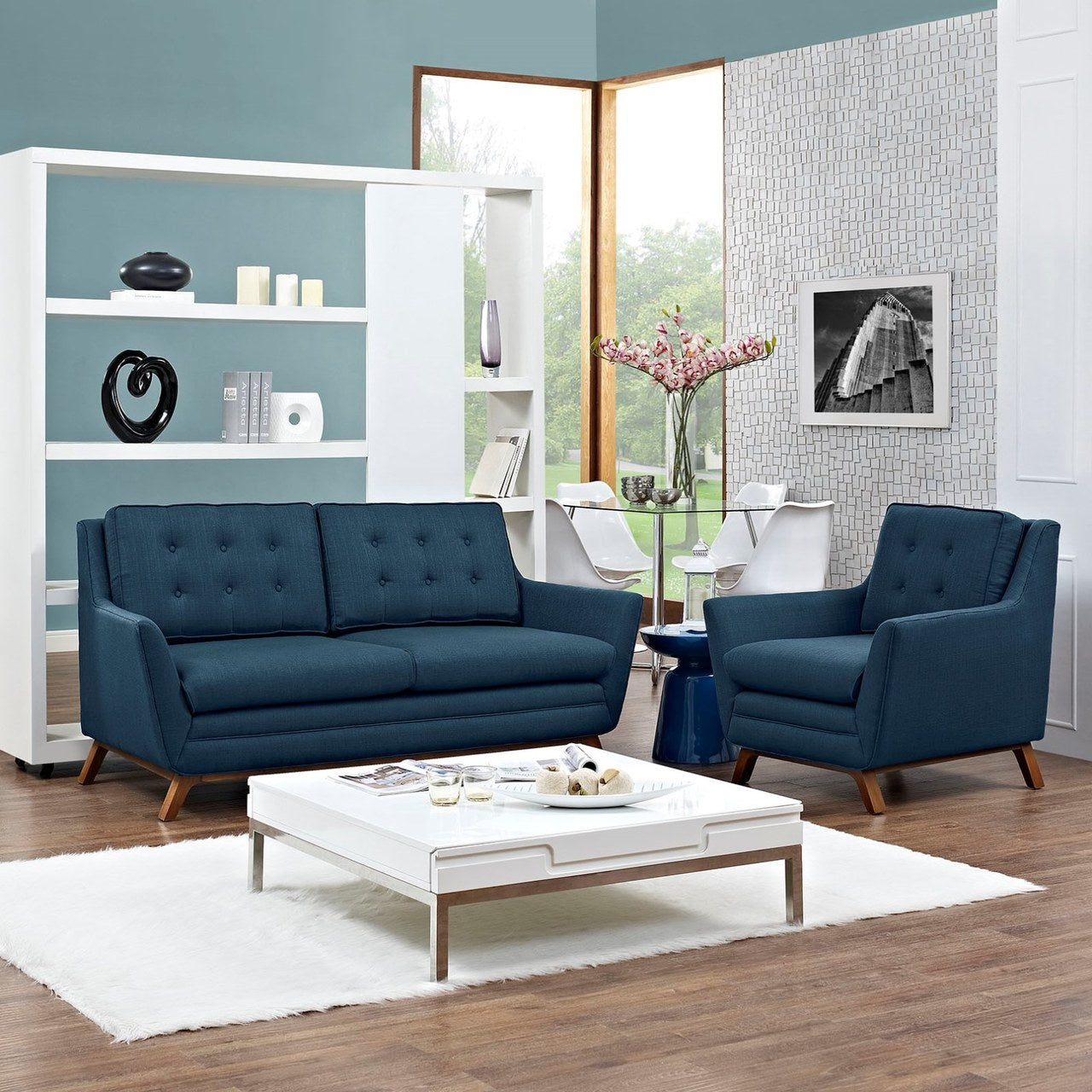 Beguile Living Room Set Upholstered Fabric Set of 2, Navy, Fabric 11313