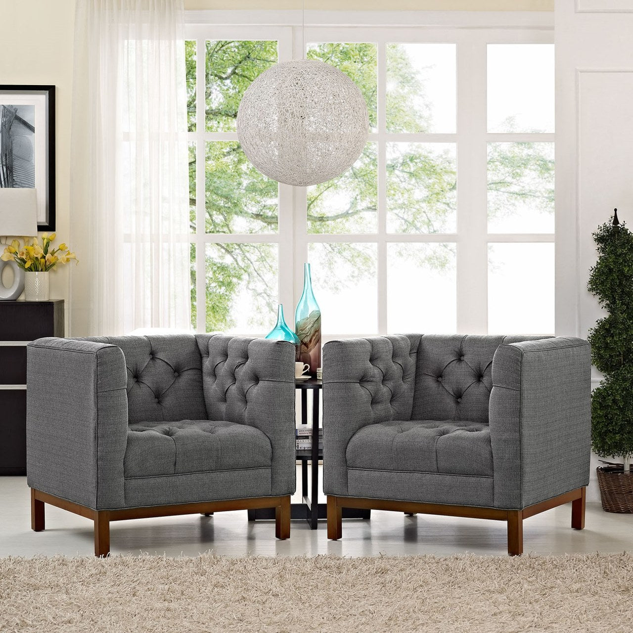 Panache Living Room Set Upholstered Fabric Set of 2, Grey, Fabric 11345