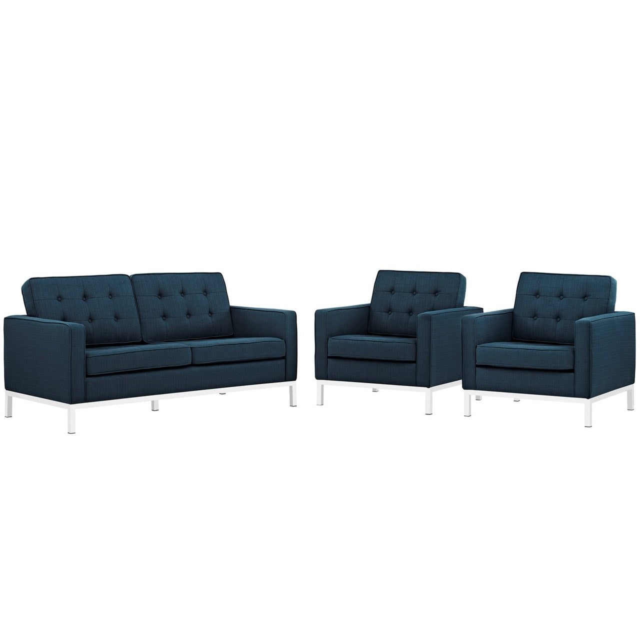 Loft Living Room Set Upholstered Fabric Set of 3, Navy, Fabric 11360