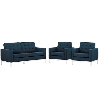Loft Living Room Set Upholstered Fabric Set of 3, Navy, Fabric 11360