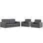 Loft Living Room Set Upholstered Fabric Set of 3, Grey, Fabric 11361