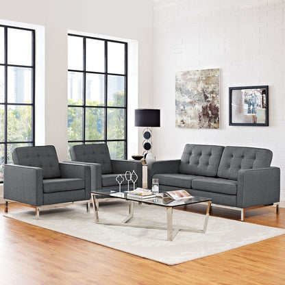 Loft Living Room Set Upholstered Fabric Set of 3, Grey, Fabric 11361