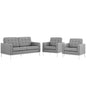 Loft Living Room Set Upholstered Fabric Set of 3, Grey, Fabric 11363