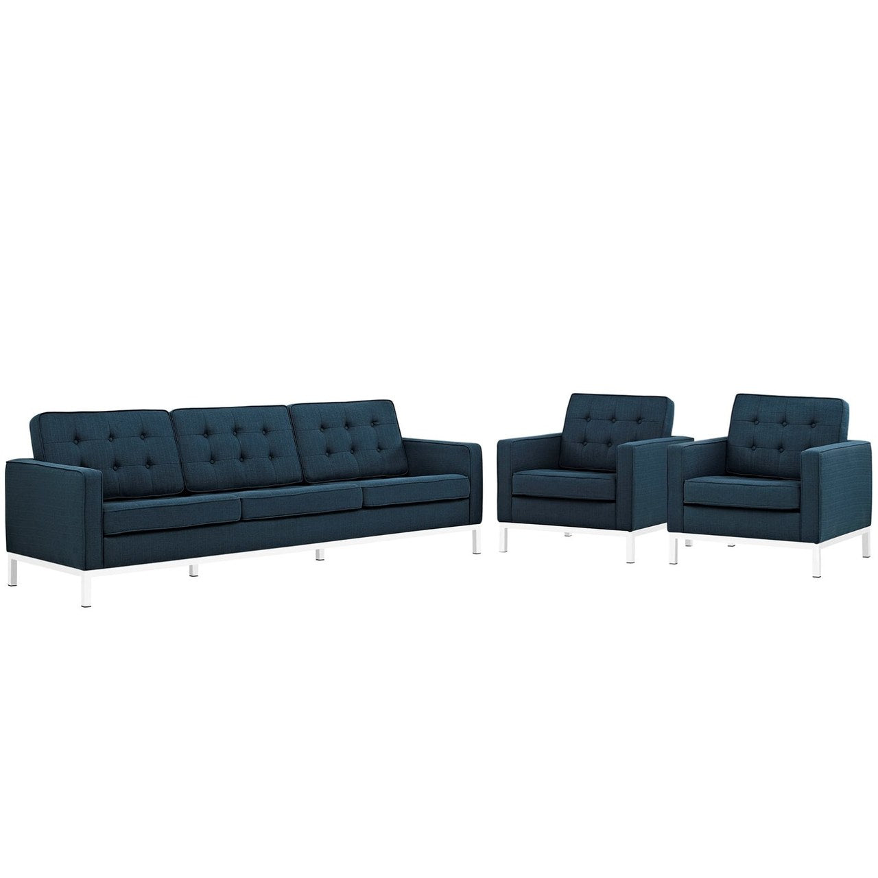 Loft Living Room Set Upholstered Fabric Set of 3, Navy, Fabric 11366